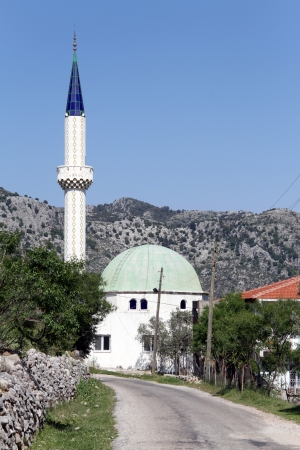 New white mosque in turkish village in Turkeyのeditorial素材
