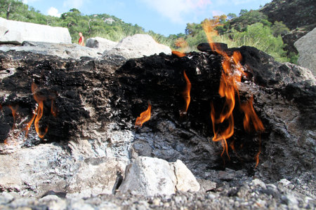 Fire on the rock near Chirali, Turkey