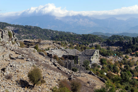 Ruins of ancient theater and village in Selge, Turkey