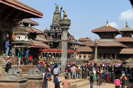 PATAN, NEPAL - CIRCA NOVEMBER 2013 Tourists on the Durbar square in Patan, Nepalのeditorial素材