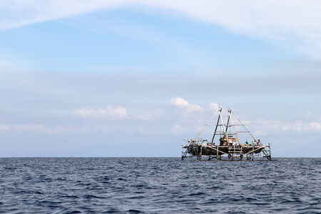 Fishing platform near coast of Sumatra, Indonesiaの写真素材