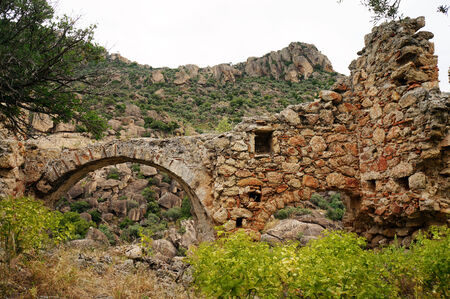 Arch and ruins of Yediler monastery near Bafa lake, Turkey                               の写真素材