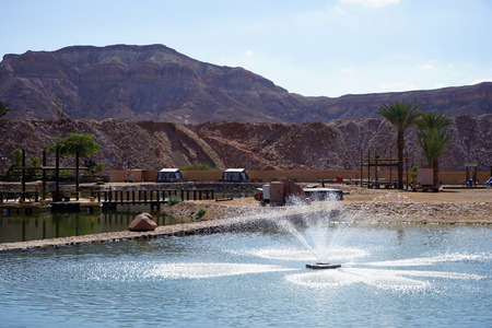 Fountain in Timna oasis in Negev desert, Israelの写真素材