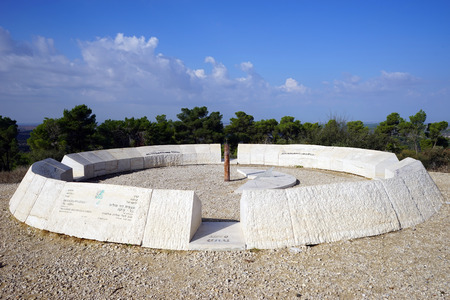 TEL AZEKA, ISRAEL - CIRCA NOVEMBER 2014 Monument on the top of hillのeditorial素材