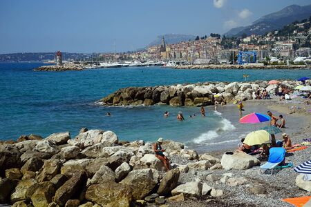 Public beach near Menton, Franceのeditorial素材