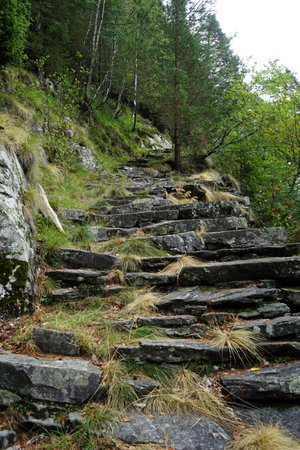 Old stone road on the slope of mount in Ticino canton, Switzerland