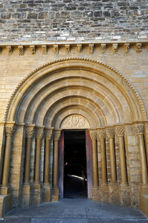 L'HOPITAl ST BLAISE, FRANCE - CIRCA JULY 2015 Gate of stone church