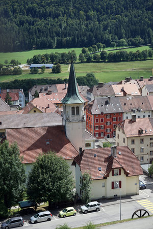 ST-IMIER, SWITZERLAND - CIRCA JULY 2015 Church and Old town