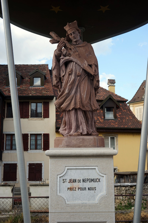PORRENTRUY, SWITZERLAND - CIRCA JULY 2015 Statue of St Jean de Nepomuckのeditorial素材