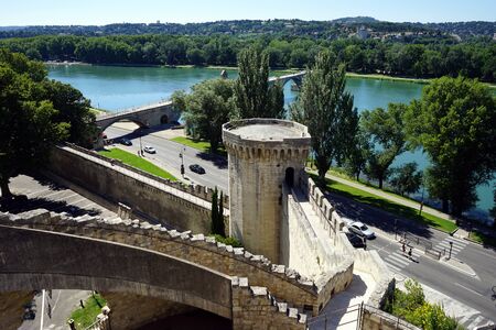 Bridge and tower of Pope palace in Avignon, Franceのeditorial素材
