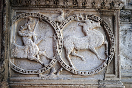 Bas-relief on the wall of Saint Trophime cathedral in Saint-Gilles, France