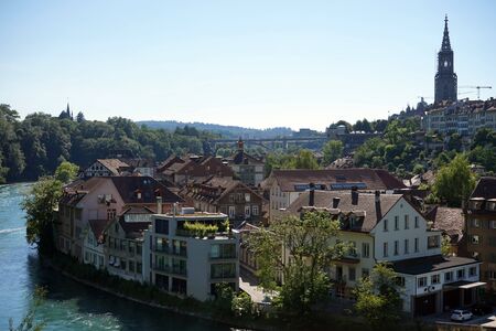 BERN, SWITZERLAND - CIRCA AUGUST 2015 Panorama of Old town on the hill and Aare riverのeditorial素材