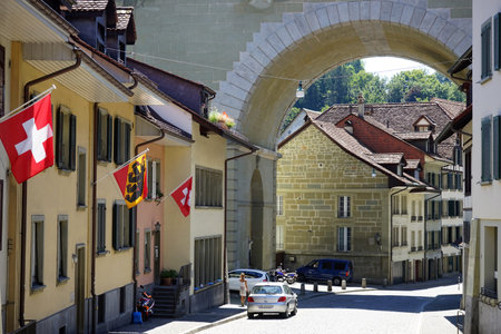 BERN, SWITZERLAND - CIRCA AUGUST 2015 Bridge and street  in Lower town