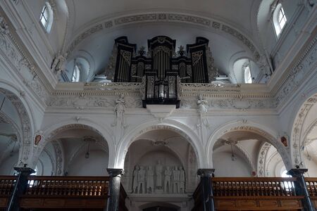 STANS, SWITZERLAND - CIRCA AUGUST 2015 Balcony with organ in parish church St. Peter und Paulのeditorial素材