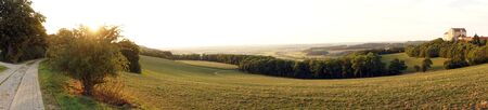 Panorama of farm fields near Schloss Kapfenburg castle in Swabia, Germanyのeditorial素材
