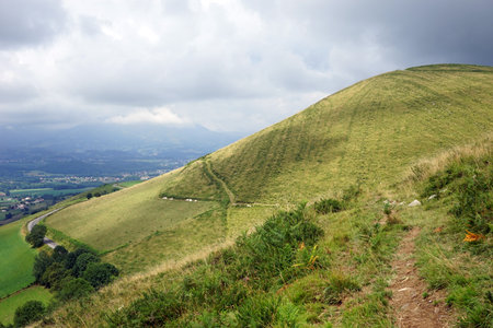 Footpath on the slope of hill in Pyrenee, France