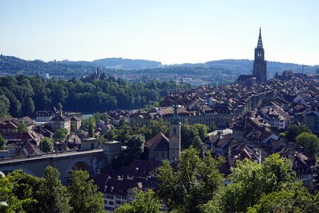 BERN, SWITZERLAND - CIRCA AUGUST 2015 Old town on the hill and Aare riverのeditorial素材