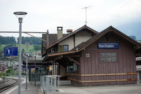 SACHSELN, SWITZERLAND - CIRCA AUGUST 2015 Railway stationのeditorial素材