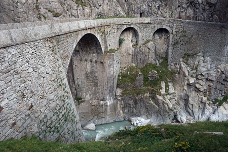 Stone arch bridge near Andermatt in Switzerlandの写真素材