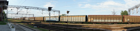 LAPOVO, SERBIA - CIRCA MAY 2016 Cargo train near the station