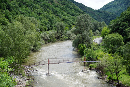 Bridge and river in mountain valley in Serbia