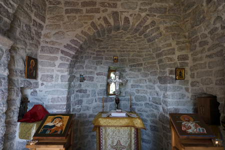 Inside small orthodox church in Montenegroのeditorial素材