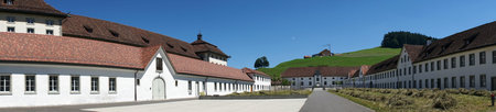 EINSIEDELN, SWITZERLAND - CIRCA JULY 2016 Stables in the inner yard of Benedictin monastery