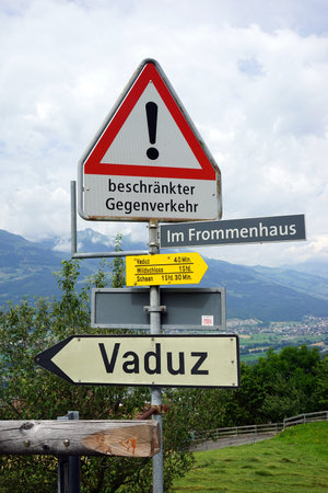 VADUZ, LICHTENSTEIN - CIRCA JULY 2016 Signs on the road