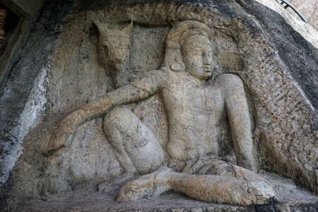 Man with horse in Isurumuniya Rock Templeの写真素材