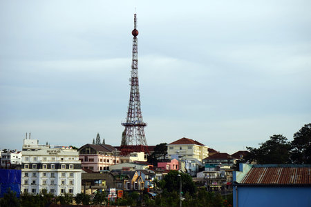 DALAT, VIETNAM - CIRCA JANUARY 2017 Eiffel Tower shape telecommunications towerのeditorial素材