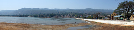 PINDAYA, MYANMAR - CIRCA APRIL 2017 Lake and panorama of townのeditorial素材
