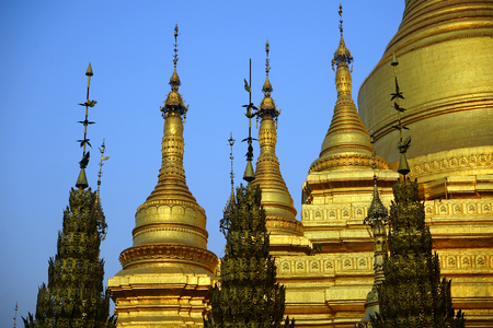 PYAY, MYANMAR - CIRCA APRIL 2017 Golden stupas in Shwesandaw Pagodaのeditorial素材