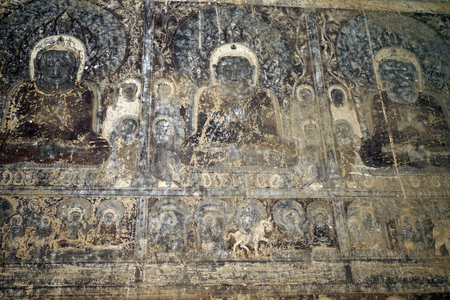 BAGAN, MYANMAR - CIRCA APRIL 2017 Buddhas on the weall of Gubyaukgyi Pagodaのeditorial素材