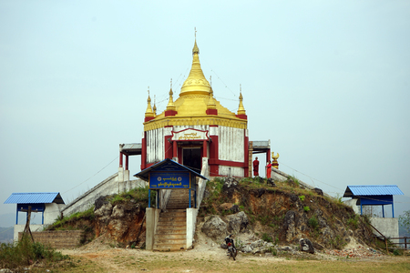 LASHIO, MYANMAR - CIRCA APRIL 2017 Temple on the hill near bus stationのeditorial素材