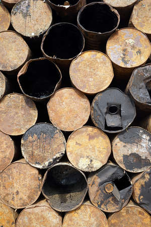 A rows of oil barrels in storage roomの写真素材