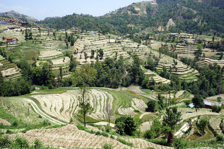 Terracen in mountain area near Kathmandu, Nepalの写真素材