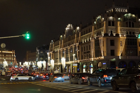 Street near Bolshoy theater in Moscow at night in winterのeditorial素材