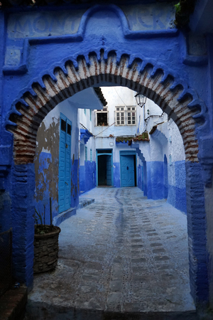 CHEVCHAOUEN, MOROCCO - CIRCA MARCH 2018 Blue houses on the streetのeditorial素材