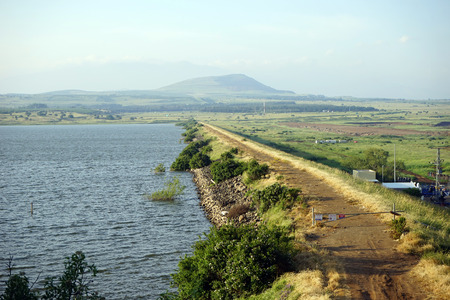 Dam and lake near Bental mount in Golan Heights in Israelの写真素材