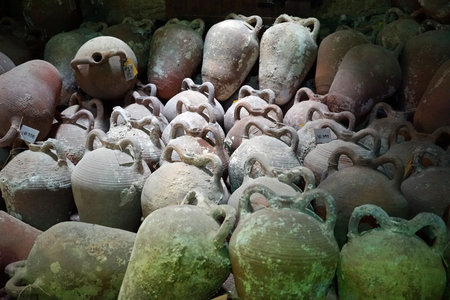 HERAKLION, GREECE - CIRCA MAY 2018 Amphoras in the museum in old fortressのeditorial素材