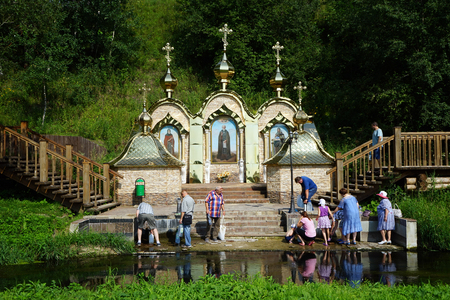 RADONEZH, RUSSIA - CIRCA JULY 2018 Sacral spring and small riverのeditorial素材