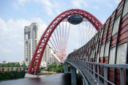 MOSCOW, RUSSIA - CIRCA JULY 2018 Picturesque bridge(also known as a bridge in Serebryany Bor. A cable-stayed bridge across the Moscow River, the highest in Europe. Located in the west of Moscow, it is part of Krasnopresnensky Prospekt and Marshal Zhukov Aのeditorial素材