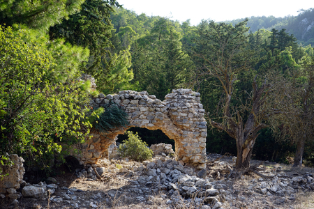 Ruins of old greek church and trees in the North Cyprusの写真素材