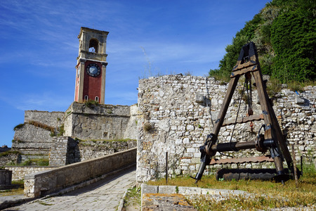 CORFU, GREECE - CIRCA MAY 2019 Clock tower in Old fortressのeditorial素材