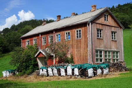Wooden farm house in Norwayの写真素材