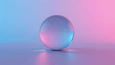 3d rendering of a crystal ball on a blue and pink backgroundの素材