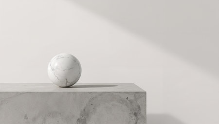 3d rendering of white marble podium with shadow on the wall.の素材