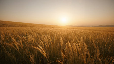 Wheat field at sunset. Beautiful rural landscape. Rural scene.の素材