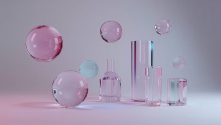 3d render of glass transparent vials with liquid and bubbles.の素材