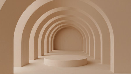 Abstract minimal scene with round podium and arch. 3d render illustrationの素材